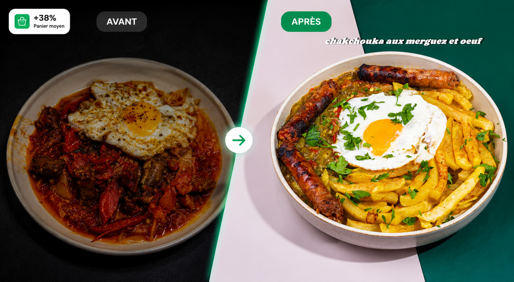 Avant / après — chakchouka aux merguez et œuf