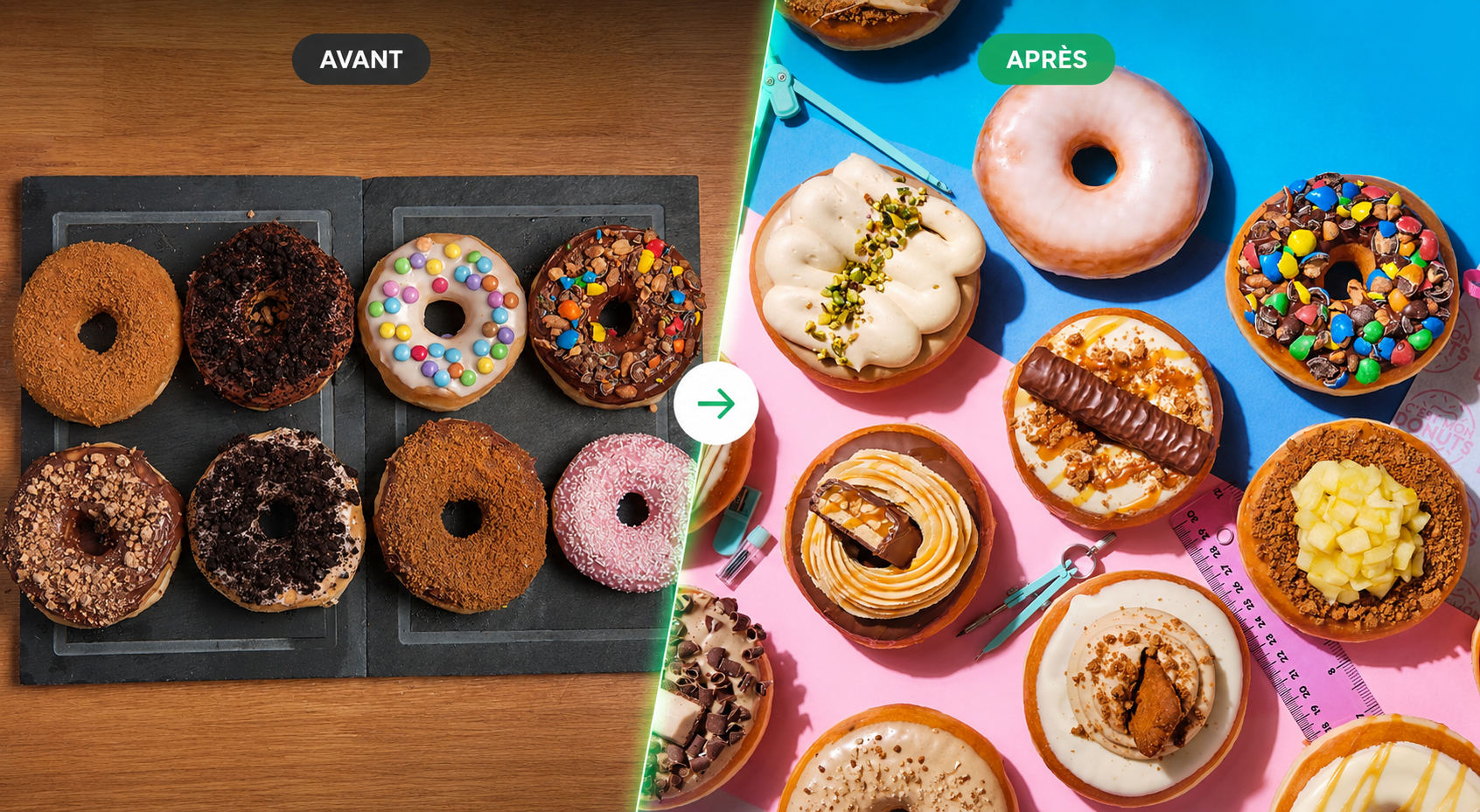 Avant / après — sélection de donuts premium